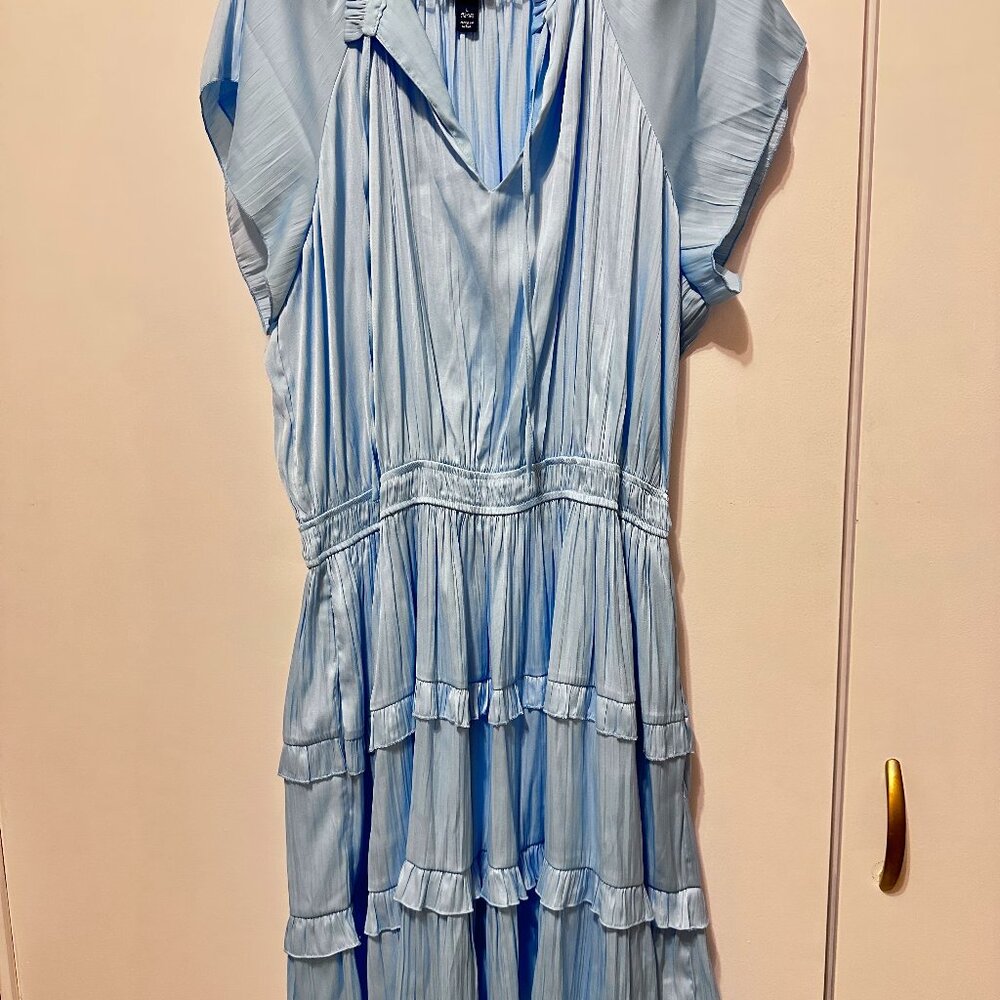 SCOOP TIERED summer dress light blue LARGE